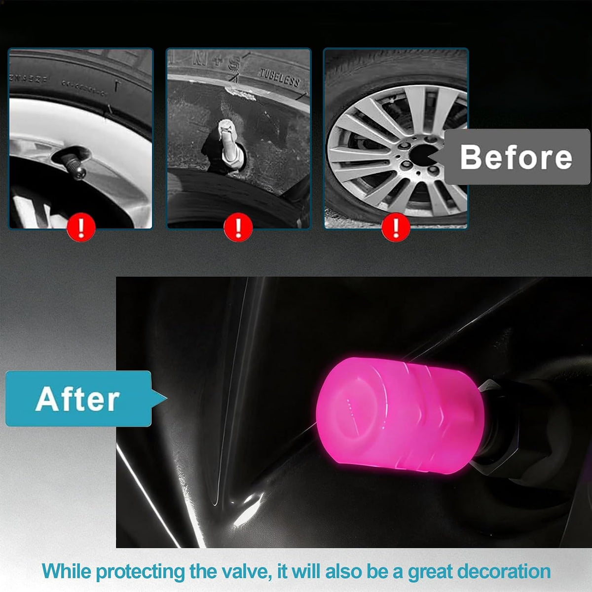 20 Pcs Glow in The Dark Tire Valve Caps (Pink)