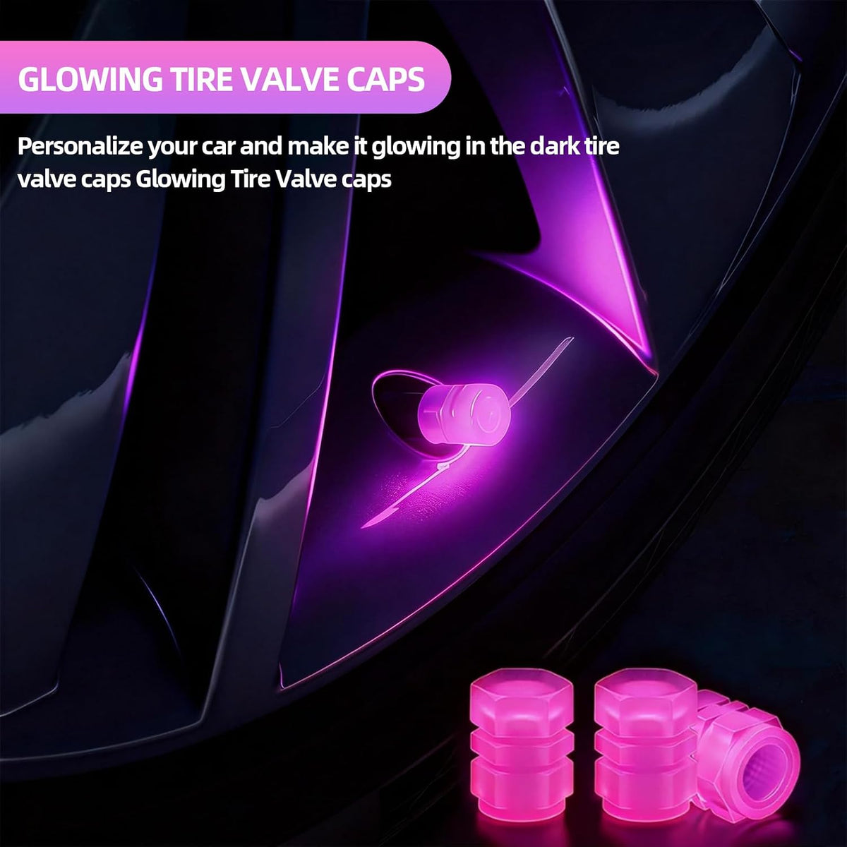 20 Pcs Glow in The Dark Tire Valve Caps (Pink)