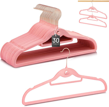 Velvet Stackable Hangers 30 Pack, Clothes Hanger Non Slip Felt with Hook
