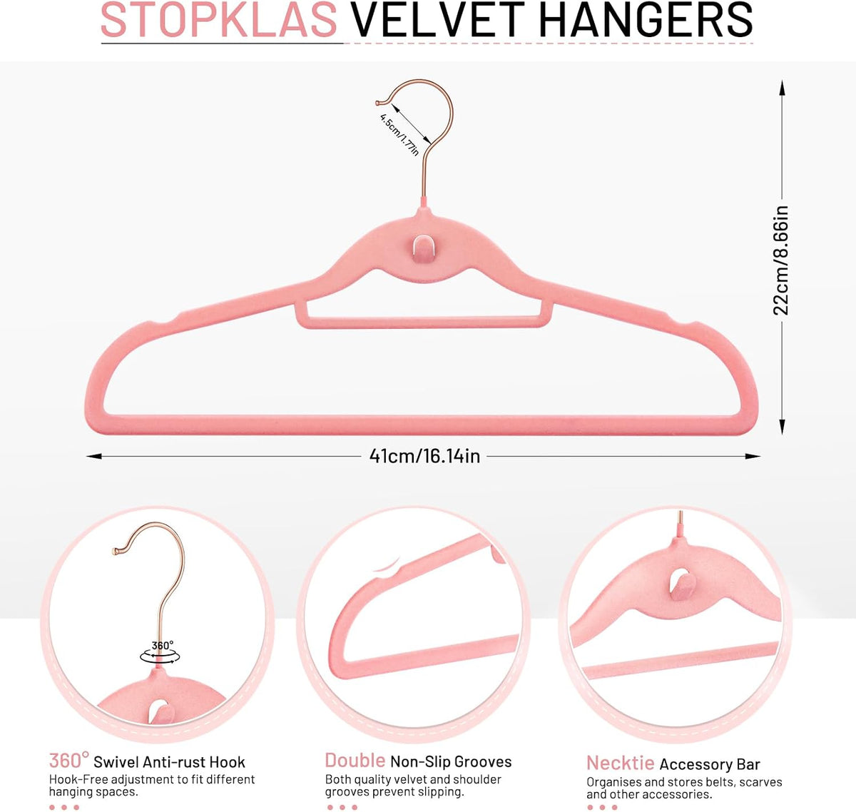 Velvet Stackable Hangers 30 Pack, Clothes Hanger Non Slip Felt with Hook