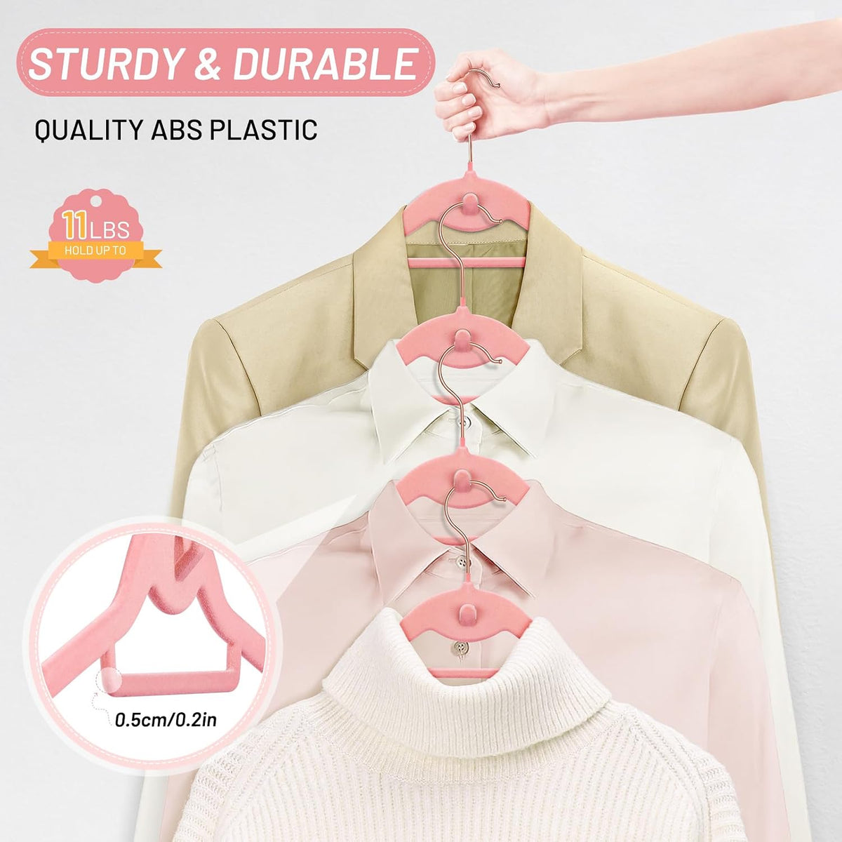 Velvet Stackable Hangers 30 Pack, Clothes Hanger Non Slip Felt with Hook