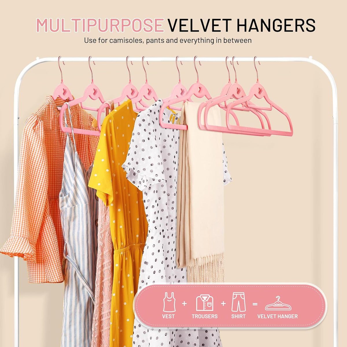 Velvet Stackable Hangers 30 Pack, Clothes Hanger Non Slip Felt with Hook