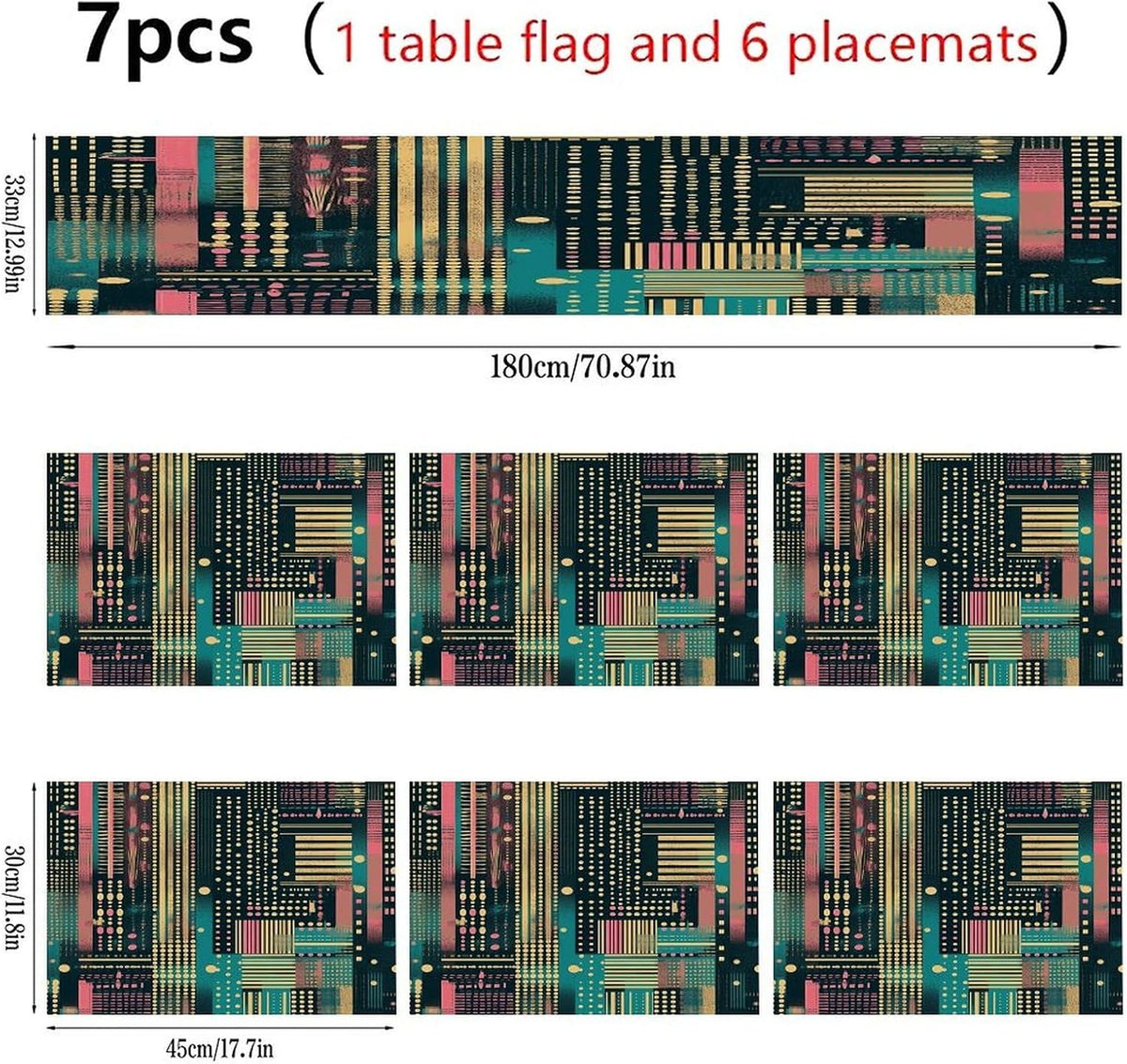 Peach Striped Pattern Placemats and Table Runner Set, Washable Linen Place Mats for Home Wedding Hotel Decoration (1 Table Runner and 6 Placemats)