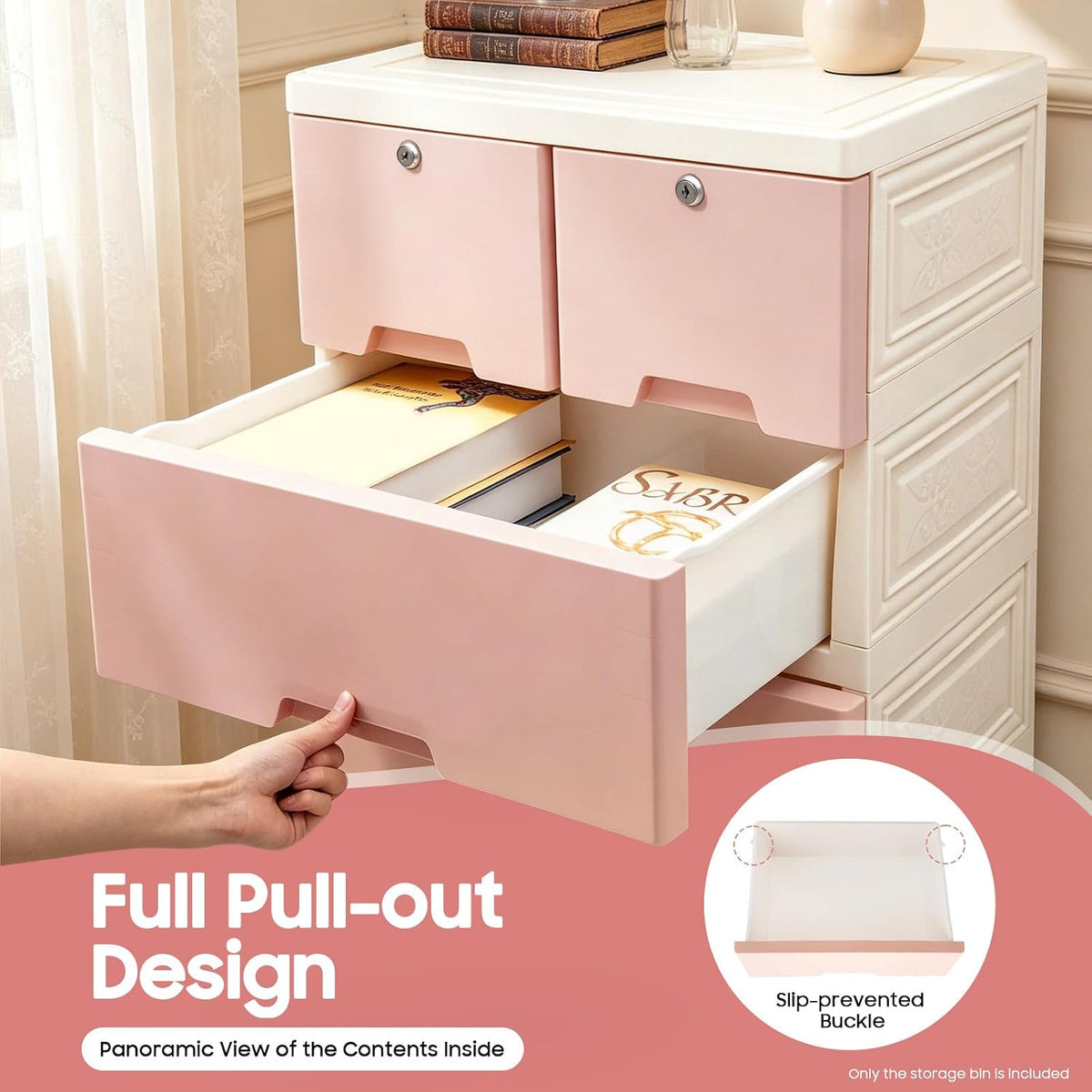5 Layer Plastic Dressers with Drawers for Toys, 6 Drawers Plastic Drawer Storage Organizer, Storage Cabinet with Wheels and Locks, Movable Organizer Chest Closets, 40 * 19.7 * 13.8in (Pink)