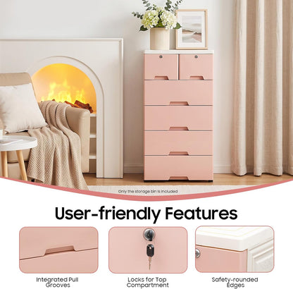 5 Layer Plastic Dressers with Drawers for Toys, 6 Drawers Plastic Drawer Storage Organizer, Storage Cabinet with Wheels and Locks, Movable Organizer Chest Closets, 40 * 19.7 * 13.8in (Pink)