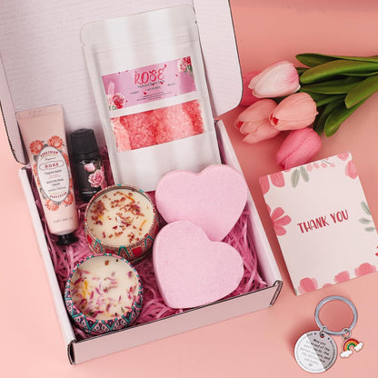 9-Piece Rose Bath & Spa Pamper Set, Relaxation Gift Box for Women, Unique Thank You, Appreciation & Birthday Gifts for Mom, Friend, Sister, Teacher(Pink-Thank You)
