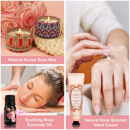 9-Piece Rose Bath & Spa Pamper Set, Relaxation Gift Box for Women, Unique Thank You, Appreciation & Birthday Gifts for Mom, Friend, Sister, Teacher(Pink-Thank You)