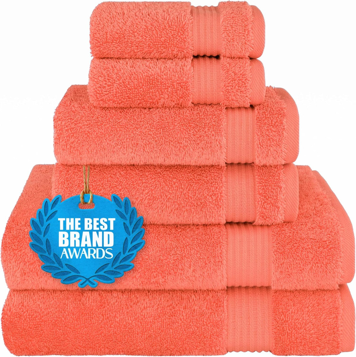 Cotton Paradise 6 Piece Towel Set, 100% Cotton Soft Absorbent Turkish Towels for Bathroom, 2 Bath Towels 2 Hand Towels 2 Washcloths, Coral Towel Set