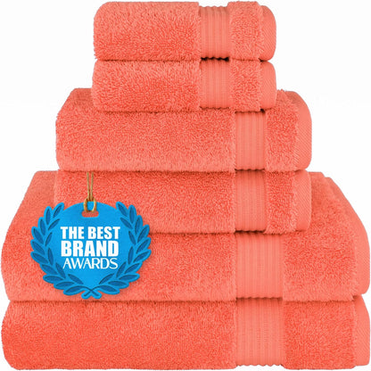 Cotton Paradise 6 Piece Towel Set, 100% Cotton Soft Absorbent Turkish Towels for Bathroom, 2 Bath Towels 2 Hand Towels 2 Washcloths, Coral Towel Set