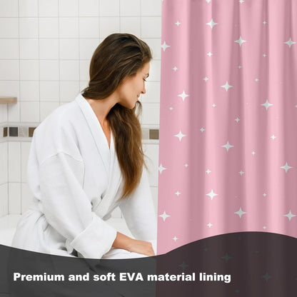 Plastic Shower Curtain Liner, Premium EVA 5G Pink Star Shower Curtain, Shower Curtains for Bathroom with 3 Magnetic Weights and Rustproof Grommets (Pink Star, 72x72 in)