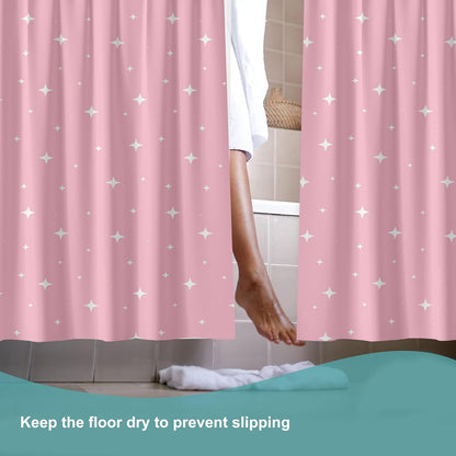 Plastic Shower Curtain Liner, Premium EVA 5G Pink Star Shower Curtain, Shower Curtains for Bathroom with 3 Magnetic Weights and Rustproof Grommets (Pink Star, 72x72 in)