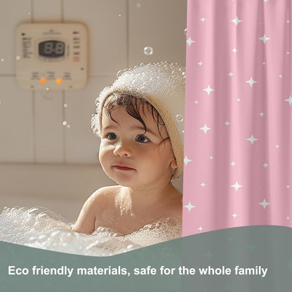Plastic Shower Curtain Liner, Premium EVA 5G Pink Star Shower Curtain, Shower Curtains for Bathroom with 3 Magnetic Weights and Rustproof Grommets (Pink Star, 72x72 in)