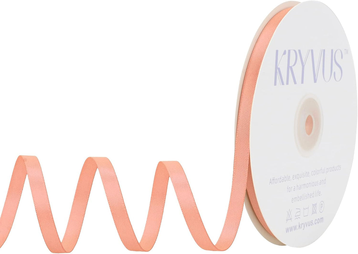 Peach Satin Ribbon, Double Faced 1/4 Inch X 50 Yards Peach Ribbon, Premium Satin Ribbon for Gift Wrapping, Crafts, Hair Bow Making, Sewing, Flower Bouquet, Wedding Party Decor