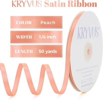 Peach Satin Ribbon, Double Faced 1/4 Inch X 50 Yards Peach Ribbon, Premium Satin Ribbon for Gift Wrapping, Crafts, Hair Bow Making, Sewing, Flower Bouquet, Wedding Party Decor