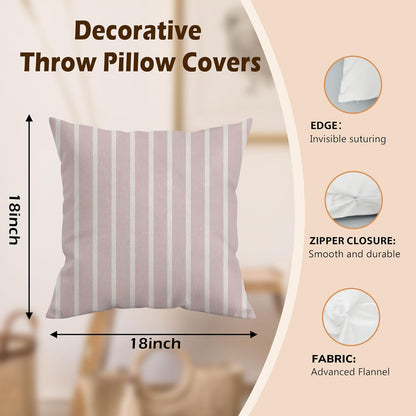 Pink and White Striped Pillow Cover 18x18, Preppy Girly Pink Striped Modern Minimalist Decorative Throw Pillow Cover Case for Home Bedroom Living Room Couch Sofa