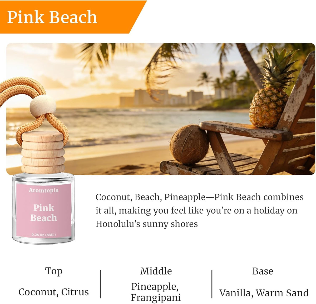 Car Air Fresheners 2 Packs, Pink Beach Essential Oil Freshener for Cars, Cute Hanging Car Fragrance Diffuser for Women & Men, Long-Lasting Car Fragrance Gift
