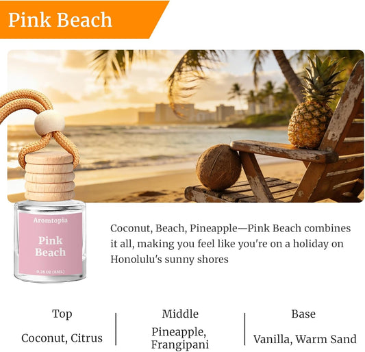 Car Air Fresheners 2 Packs, Pink Beach Essential Oil Freshener for Cars, Cute Hanging Car Fragrance Diffuser for Women & Men, Long-Lasting Car Fragrance Gift