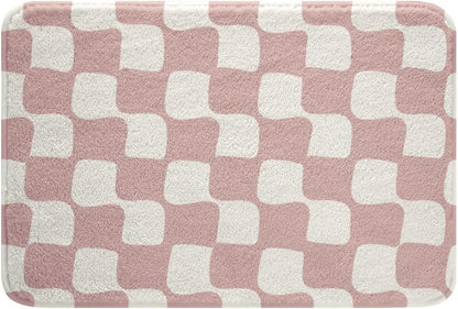 Checkered Grid Bathroom Rugs Microfiber 16"x24" Buffalo Plaid Bath Mats Non-Slip Pink White Bathroom Accessories Geometric Floor Doormats Soft Door Mat