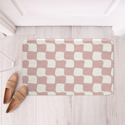 Checkered Grid Bathroom Rugs Microfiber 16"x24" Buffalo Plaid Bath Mats Non-Slip Pink White Bathroom Accessories Geometric Floor Doormats Soft Door Mat