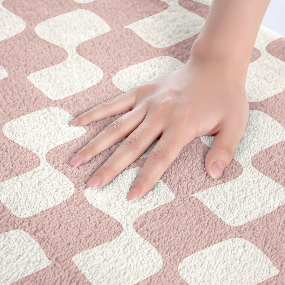 Checkered Grid Bathroom Rugs Microfiber 16"x24" Buffalo Plaid Bath Mats Non-Slip Pink White Bathroom Accessories Geometric Floor Doormats Soft Door Mat