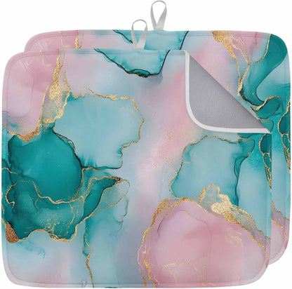 Dish Drying Mat Water Pink Marble Kitchen Counter Drying Pad for Dishes Glasses Cups and Cookware Abstract Style Absorbent Dish Drying Mat Machine Washable Kitchen Accessories 2 Pack 18" x 24"
