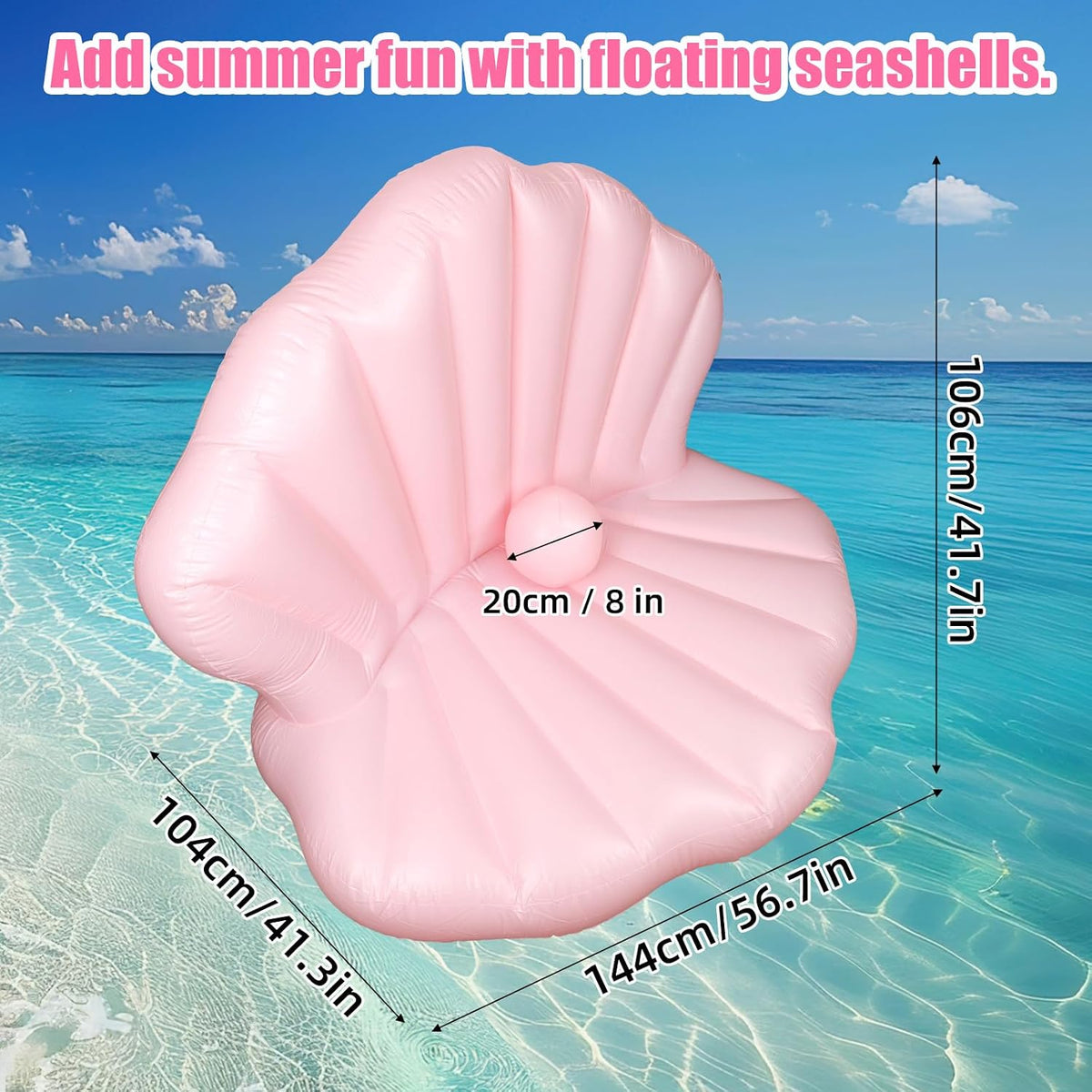 144cm/57in Seashell Pool Float, Thickened Inflatable Giant Shell (Pink)