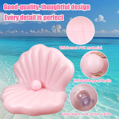 144cm/57in Seashell Pool Float, Thickened Inflatable Giant Shell (Pink)