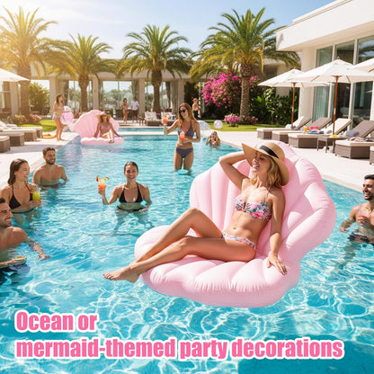 144cm/57in Seashell Pool Float, Thickened Inflatable Giant Shell (Pink)