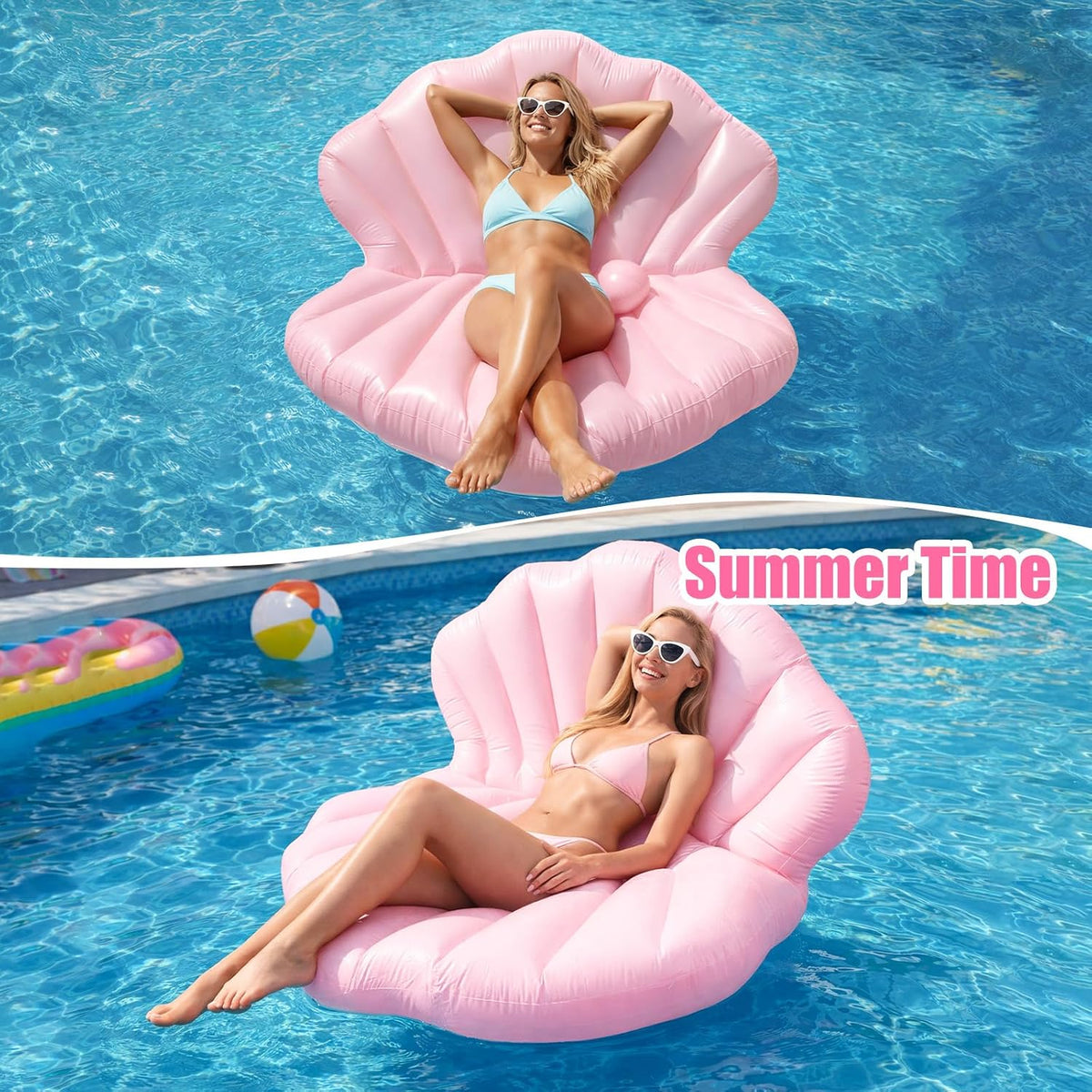 144cm/57in Seashell Pool Float, Thickened Inflatable Giant Shell (Pink)