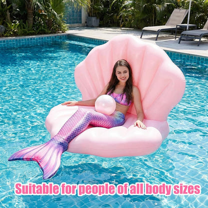 144cm/57in Seashell Pool Float, Thickened Inflatable Giant Shell (Pink)