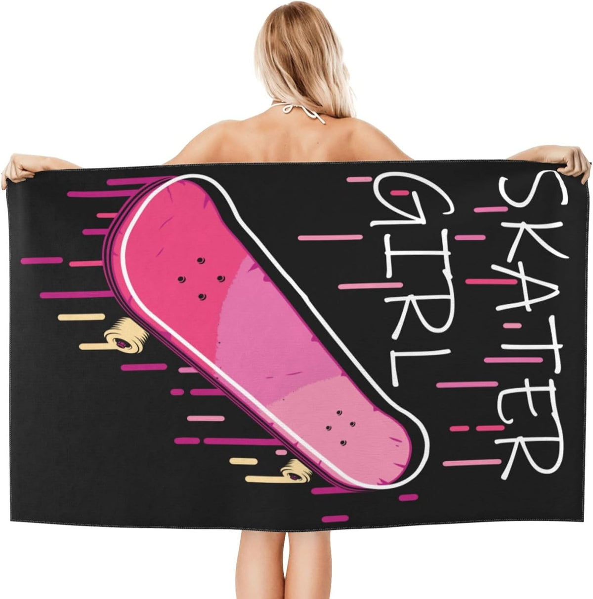 Pink Skateboard Skater Girl Bath Towels Absorbent Microfiber Quick Dry Large Bathroom Towel Soft Lightweight 52x32 in for Home Gym Beach Travel