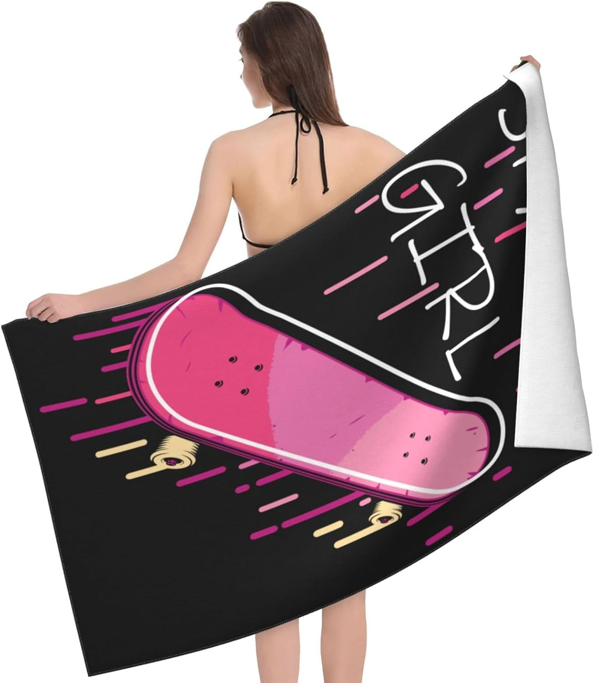 Pink Skateboard Skater Girl Bath Towels Absorbent Microfiber Quick Dry Large Bathroom Towel Soft Lightweight 52x32 in for Home Gym Beach Travel