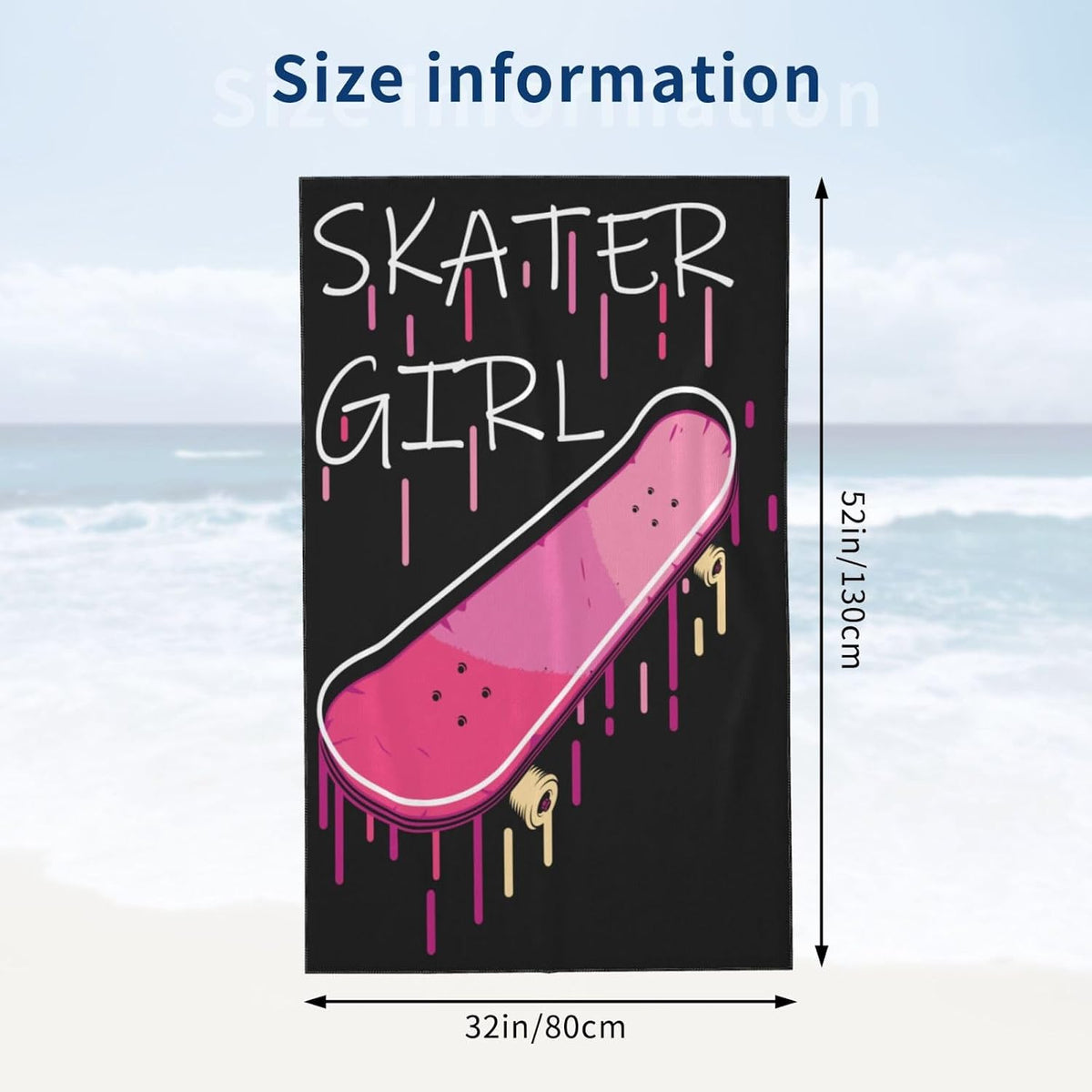 Pink Skateboard Skater Girl Bath Towels Absorbent Microfiber Quick Dry Large Bathroom Towel Soft Lightweight 52x32 in for Home Gym Beach Travel