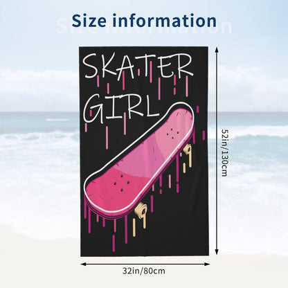 Pink Skateboard Skater Girl Bath Towels Absorbent Microfiber Quick Dry Large Bathroom Towel Soft Lightweight 52x32 in for Home Gym Beach Travel