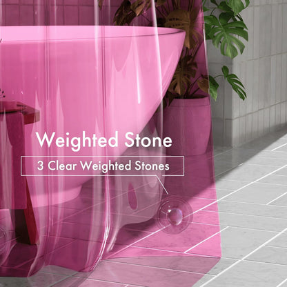 100% EVA Shower Curtain Liner, 72 x 72 Inches Heavy Duty Shower Curtain and Liner 2-in-1 with 3 Clear Stones and 12 Brass Grommets, Color Block Soft Shower Liner - Clear & Bright Pink