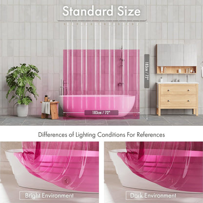 100% EVA Shower Curtain Liner, 72 x 72 Inches Heavy Duty Shower Curtain and Liner 2-in-1 with 3 Clear Stones and 12 Brass Grommets, Color Block Soft Shower Liner - Clear & Bright Pink