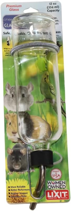 Lixit® Chew Proof Flat Sided Water Bottles for Rabbits, Ferrets, Rats, Birds, Hamsters, Guinea Pigs, Chinchillas Gerbils and Other Small Animals - Made in USA (Clear, 12 Ounce)
