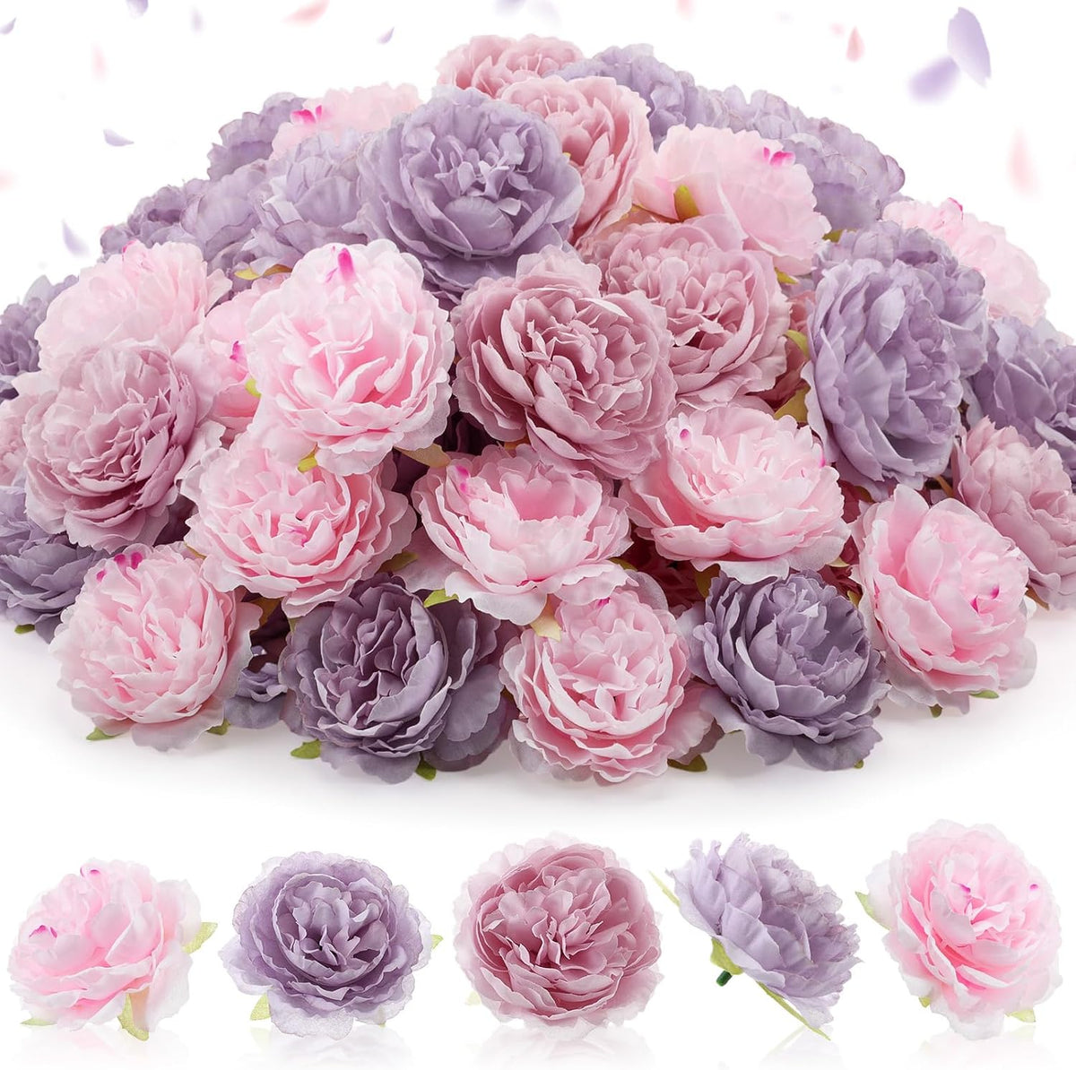 Thiccywoov 50 Pcs Silk Rose Heads Artificial Fake Flowers, Pink Purple
