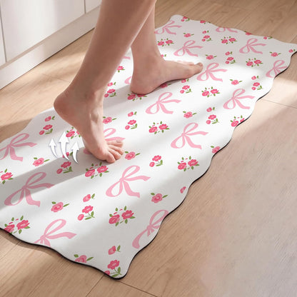 2 Pcs Pink Kitchen Rugs and Mats Set Coquette Bow Floral Non-Slip Waterproof Floor Mats, 47"x16.5" & 30"x16.5" Pink Decor Rugs for Kitchen Sink, Laundry Room Standing, Machine Washable
