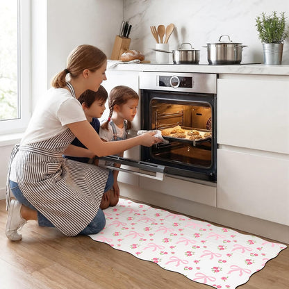 2 Pcs Pink Kitchen Rugs and Mats Set Coquette Bow Floral Non-Slip Waterproof Floor Mats, 47"x16.5" & 30"x16.5" Pink Decor Rugs for Kitchen Sink, Laundry Room Standing, Machine Washable
