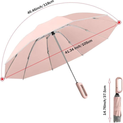 Inverted Umbrella with Carabiner Handle, Wind Proof Umbrellas For Rain and Sun, 46 Inch Portable Reverse Folding Compact Umbrella for Women Men, 10 Ribs