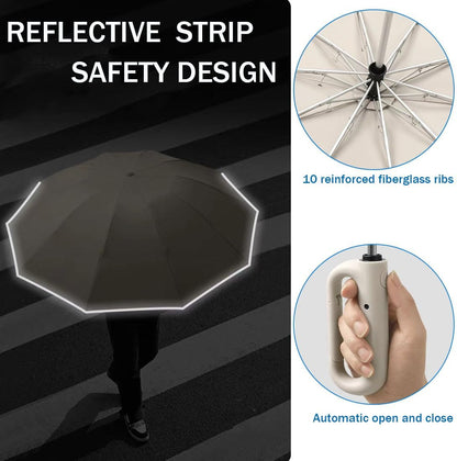 Inverted Umbrella with Carabiner Handle, Wind Proof Umbrellas For Rain and Sun, 46 Inch Portable Reverse Folding Compact Umbrella for Women Men, 10 Ribs