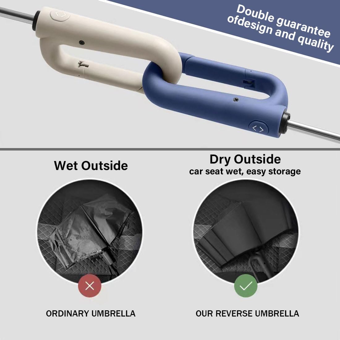 Inverted Umbrella with Carabiner Handle, Wind Proof Umbrellas For Rain and Sun, 46 Inch Portable Reverse Folding Compact Umbrella for Women Men, 10 Ribs