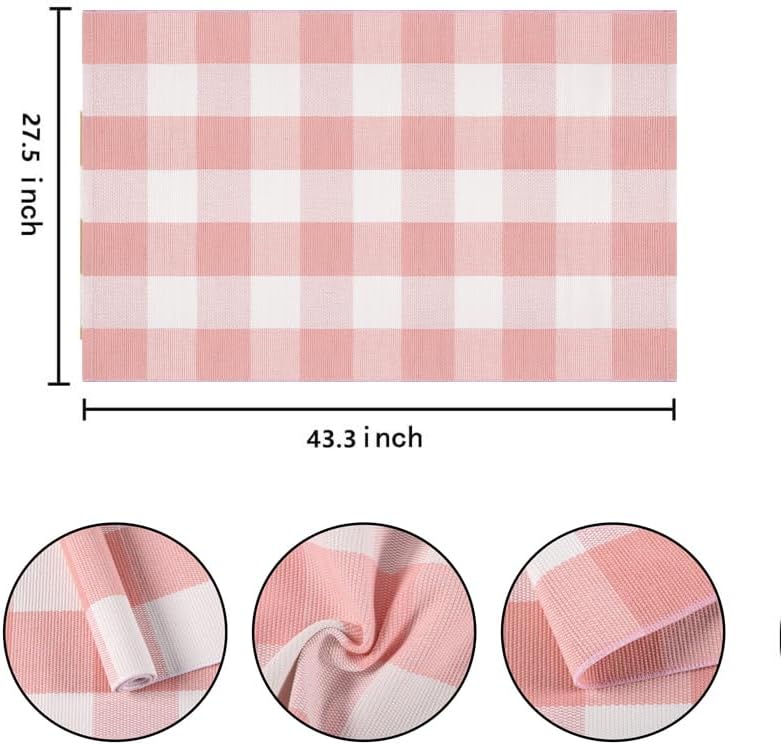 Pink White Layered Doormat 27.5"x43.3"Washable Buffalo Plaid Outdoor Rug