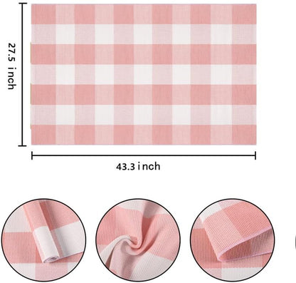 Pink White Layered Doormat 27.5"x43.3"Washable Buffalo Plaid Outdoor Rug