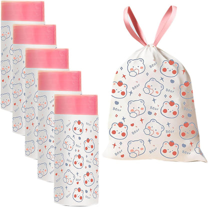4 Gallon Trash Bags 75 Count- Drawstring small trash Bags 1.1mil Thick for Bathroom, Kitchen, Bedroom, Office Toilet Home (White-pink, 75Counts)