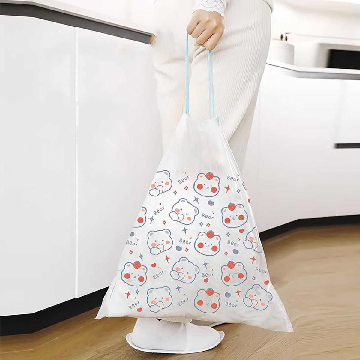 4 Gallon Trash Bags 75 Count- Drawstring small trash Bags 1.1mil Thick for Bathroom, Kitchen, Bedroom, Office Toilet Home (White-pink, 75Counts)
