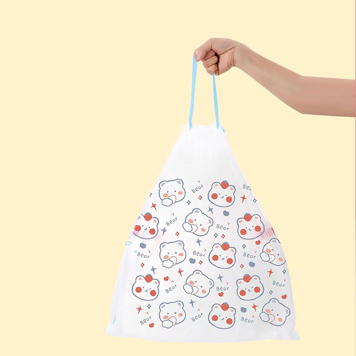 4 Gallon Trash Bags 75 Count- Drawstring small trash Bags 1.1mil Thick for Bathroom, Kitchen, Bedroom, Office Toilet Home (White-pink, 75Counts)
