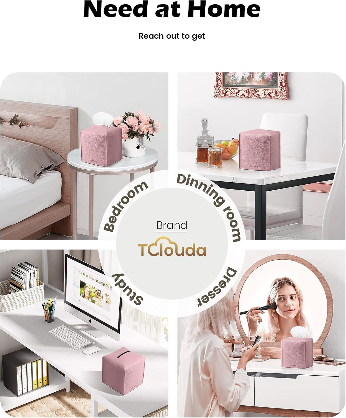 Tissue Box Cover for PU Leather, Modern Simple Solid Color Holder Square Tissue Bag, Ideal for Bathrooms,Office,Car,Nightstand,Outdoor Tent,Dining Table,5"X5"X5", Single Pink