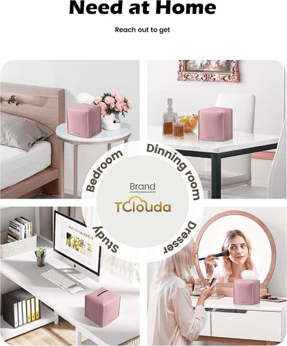 Tissue Box Cover for PU Leather, Modern Simple Solid Color Holder Square Tissue Bag, Ideal for Bathrooms,Office,Car,Nightstand,Outdoor Tent,Dining Table,5"X5"X5", Single Pink